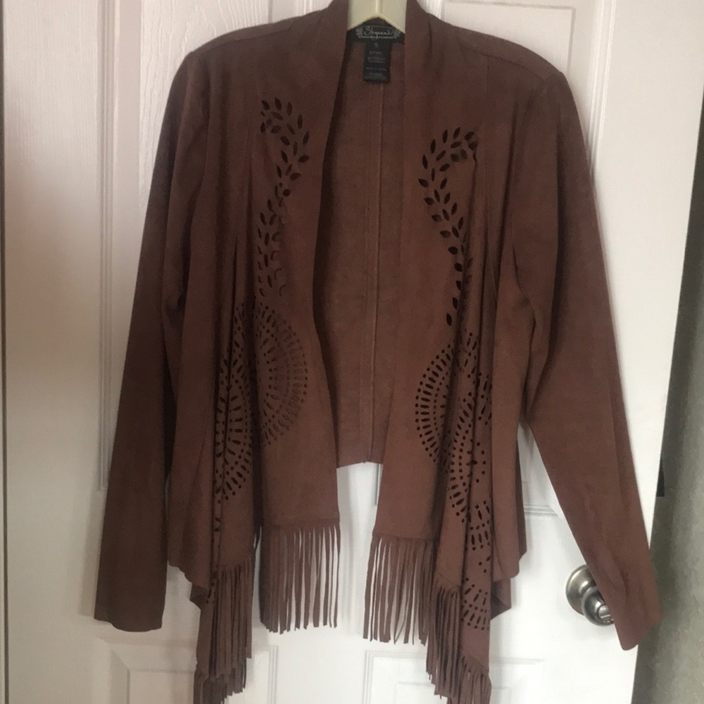 Dark brown ultra suede jacket.